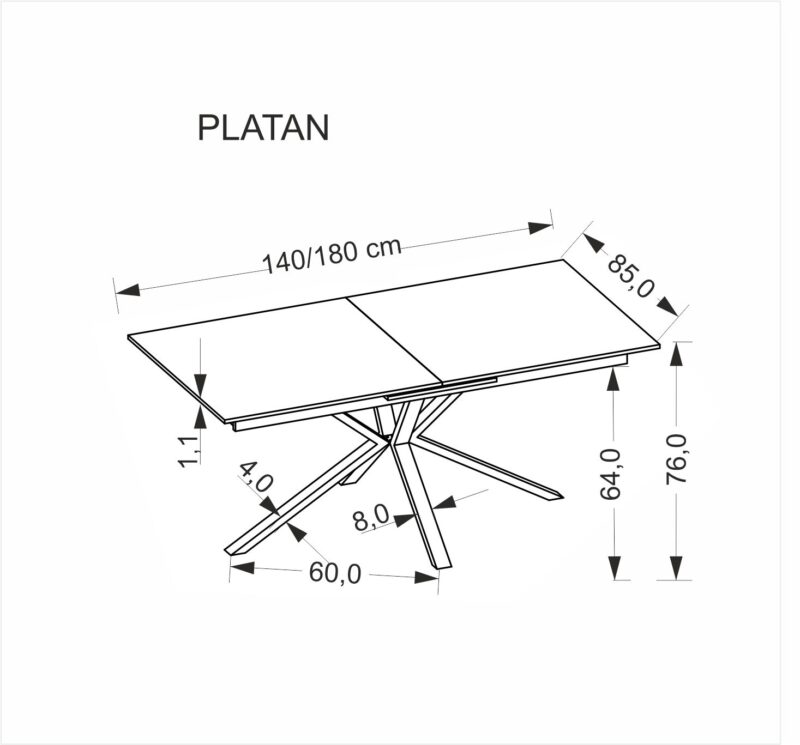5905248135529_17 Pikendatav Söögilaud PLAVEN, valge marmor / must
