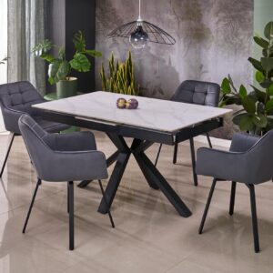 5905248135529_5 Pikendatav Söögilaud PLAVEN, valge marmor / must