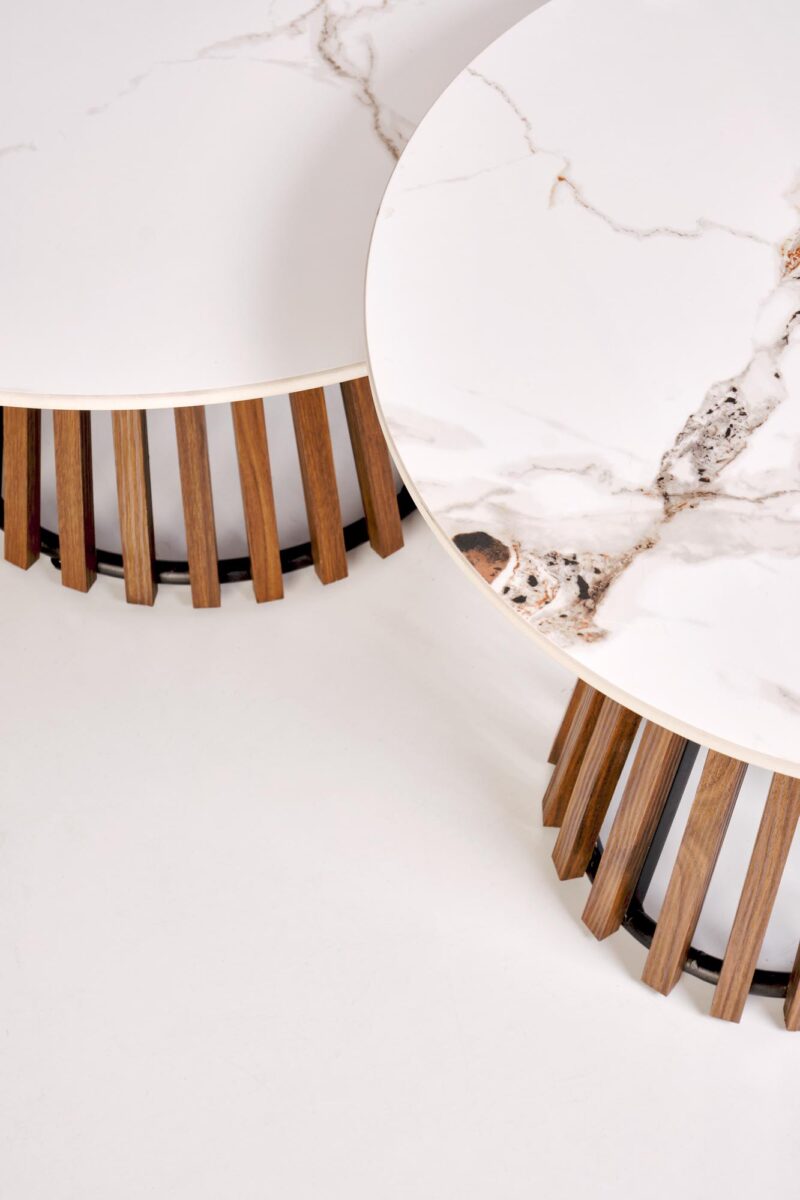 Kohvilaud BELRIA,  pähkel / valge marmor