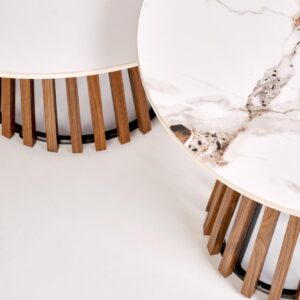 Kohvilaud BELRIA, pähkel / valge marmor