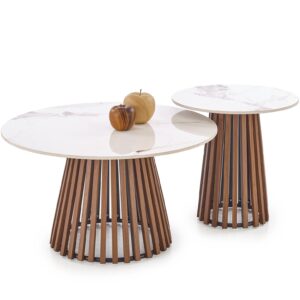 Kohvilaud BELRIA, pähkel / valge marmor