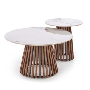 Kohvilaud BELRIA, pähkel / valge marmor