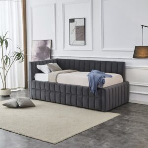 Voodi DERBY, kaheinimese / väljatõmmatava madratsi ruumiga / hall