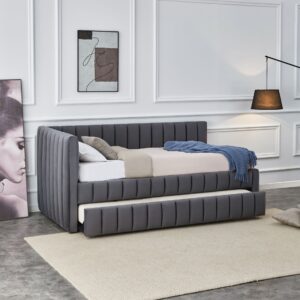 Voodi DERBY, kaheinimese / väljatõmmatava madratsi ruumiga / hall