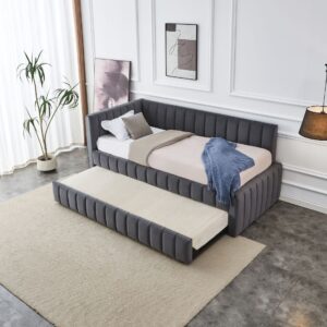 Voodi DERBY, kaheinimese / väljatõmmatava madratsi ruumiga / hall