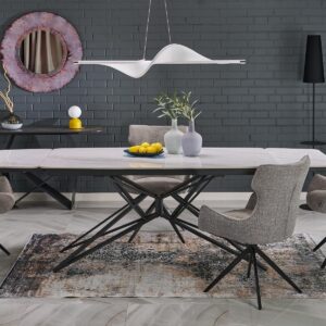 Pikendatav Söögilaud ALFERO, valge marmor / must