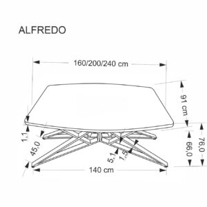 Pikendatav Söögilaud ALFERO, valge marmor / must