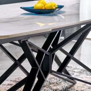 Pikendatav Söögilaud ALFERO, valge marmor / must