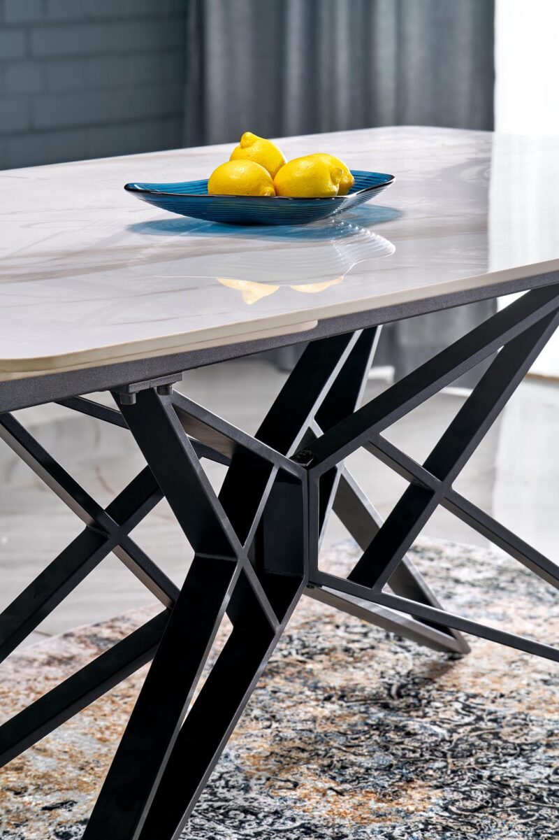 Pikendatav Söögilaud ALFERO, valge marmor / must