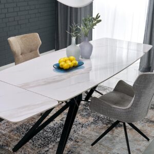 Pikendatav Söögilaud ALFERO, valge marmor / must