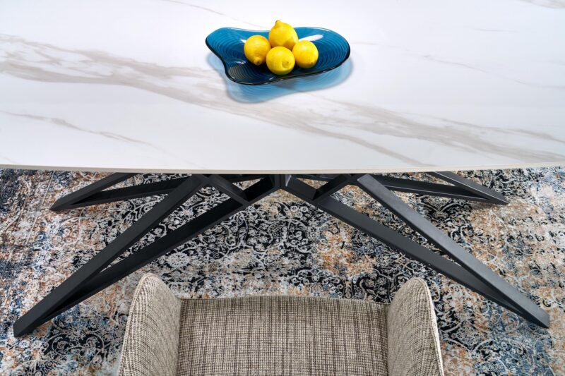 Pikendatav Söögilaud ALFERO, valge marmor / must