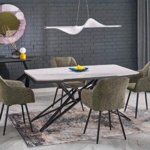 Pikendatav Söögilaud ALFERO, valge marmor / must