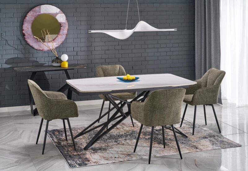 Pikendatav Söögilaud ALFERO, valge marmor / must