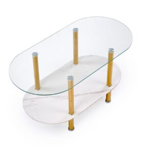 Kohvilaud DUCAT, valge marmor / läbipaistev / kuldne