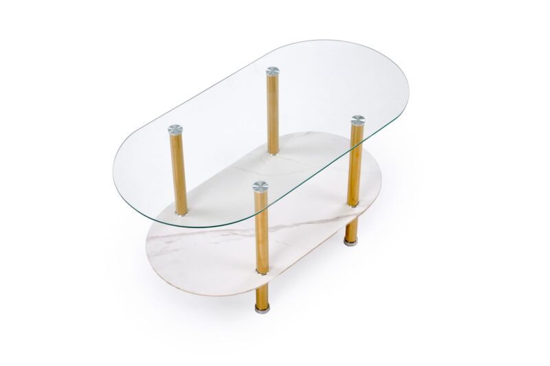 Kohvilaud DUCAT, valge marmor / läbipaistev / kuldne