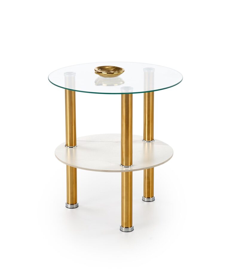 Kohvilaud DUCAT S, valge marmor / läbipaistev / kuldne