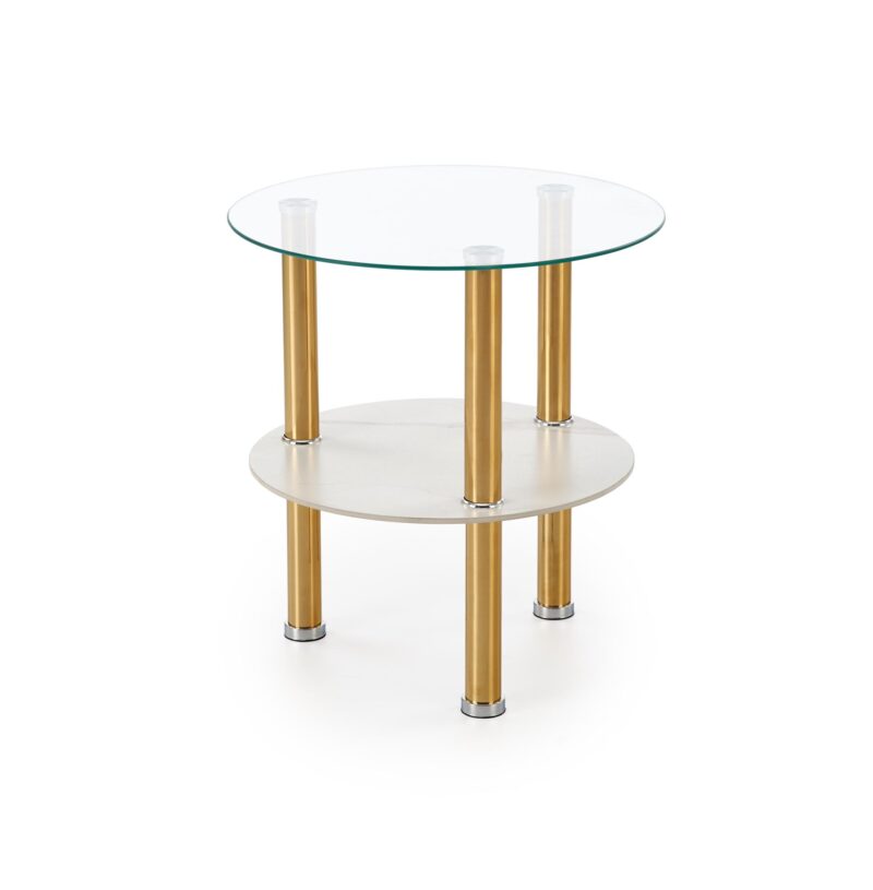 Kohvilaud DUCAT S, valge marmor / läbipaistev / kuldne