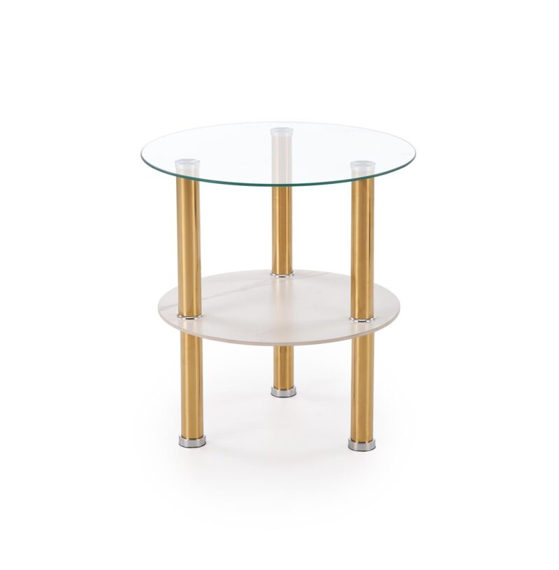 Kohvilaud DUCAT S, valge marmor / läbipaistev / kuldne