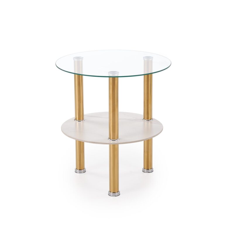 Kohvilaud DUCAT S, valge marmor / läbipaistev / kuldne