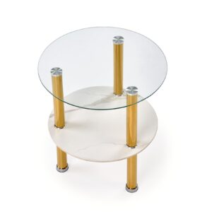 Kohvilaud DUCAT S, valge marmor / läbipaistev / kuldne