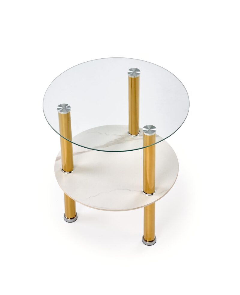 Kohvilaud DUCAT S, valge marmor / läbipaistev / kuldne