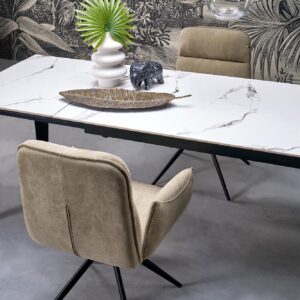 Pikendatav söögilaud FELIKS, valge marmor / must