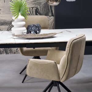 Pikendatav söögilaud FELIKS, valge marmor / must