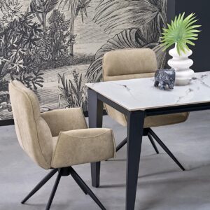 Pikendatav söögilaud FELIKS, valge marmor / must