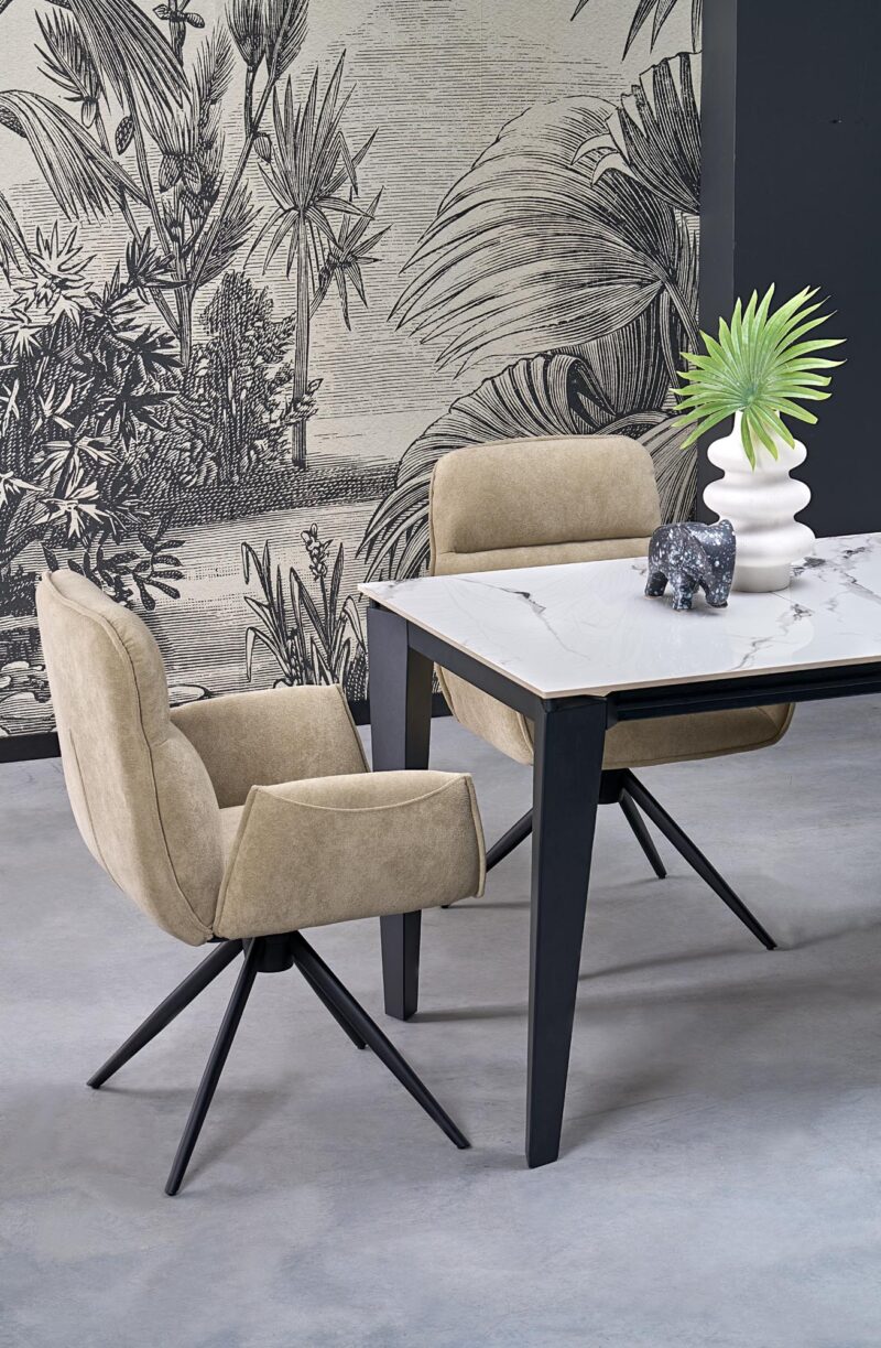 Pikendatav söögilaud FELIKS, valge marmor / must