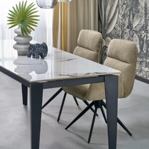 Pikendatav söögilaud FELIKS, valge marmor / must