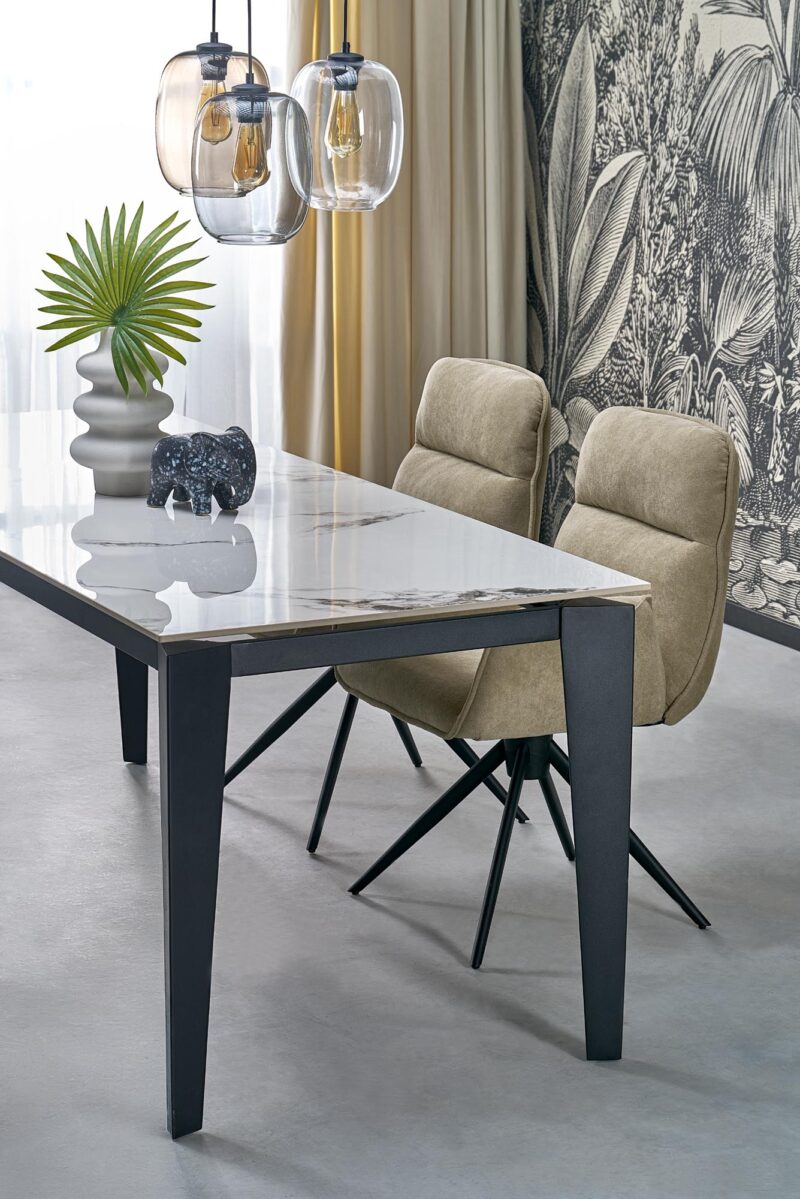 Pikendatav söögilaud FELIKS, valge marmor / must