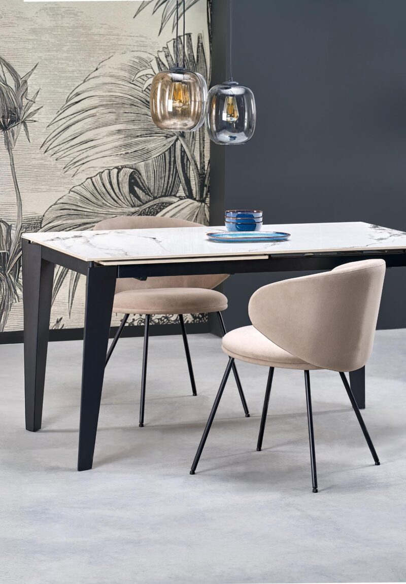 Pikendatav söögilaud FELIKS, valge marmor / must