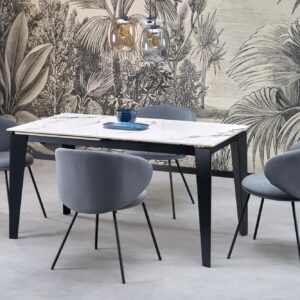 Pikendatav söögilaud FELIKS, valge marmor / must