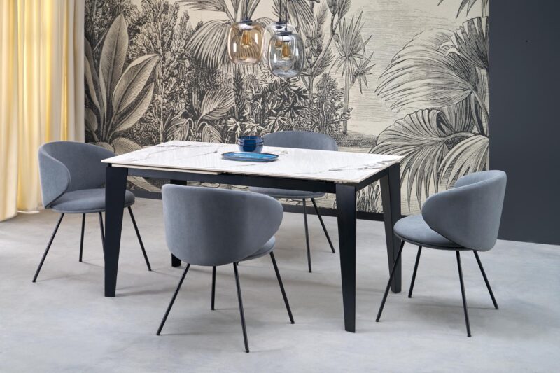 Pikendatav söögilaud FELIKS, valge marmor / must