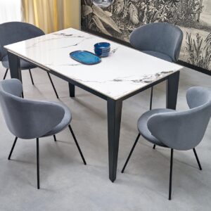 Pikendatav söögilaud FELIKS, valge marmor / must