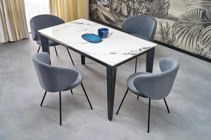 Pikendatav söögilaud FELIKS, valge marmor / must