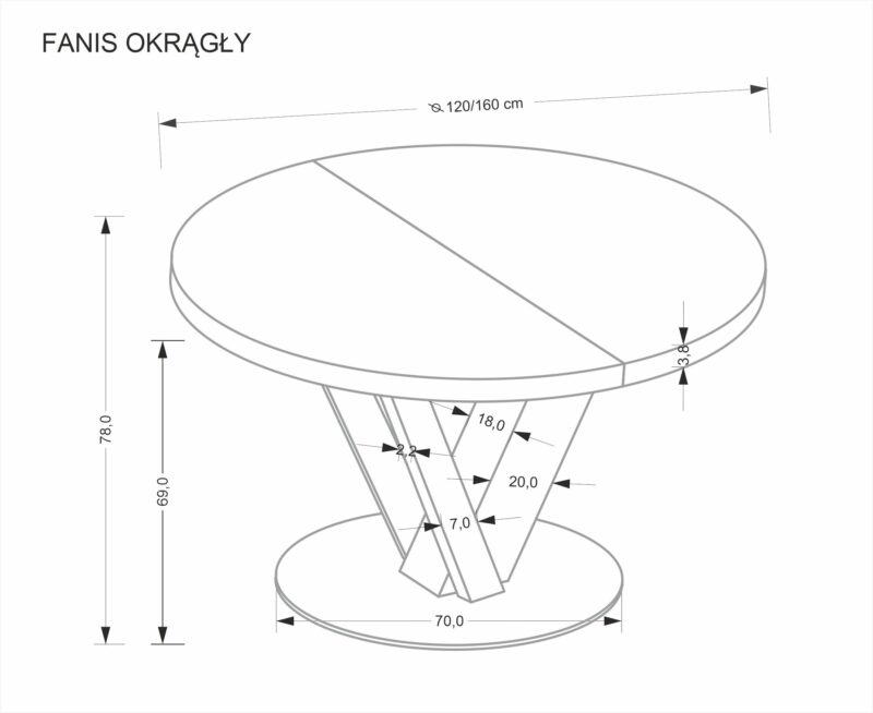 Pikendatav söögilaud FANIS, ümmargune / naturaalne / must