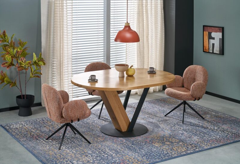 Pikendatav söögilaud FANIS, ümmargune / naturaalne / must