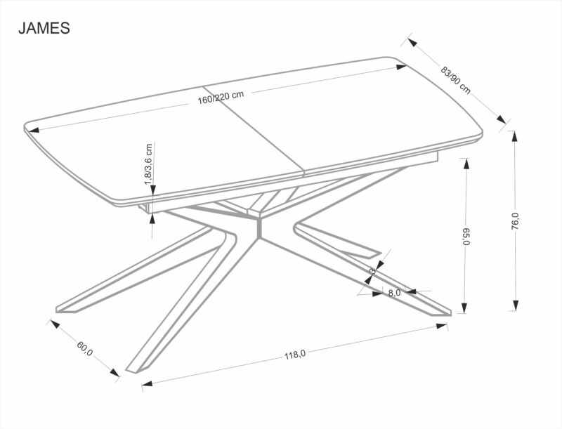 5905248136908_17 Pikendatav söögilaud JAMES, naturaalne / must