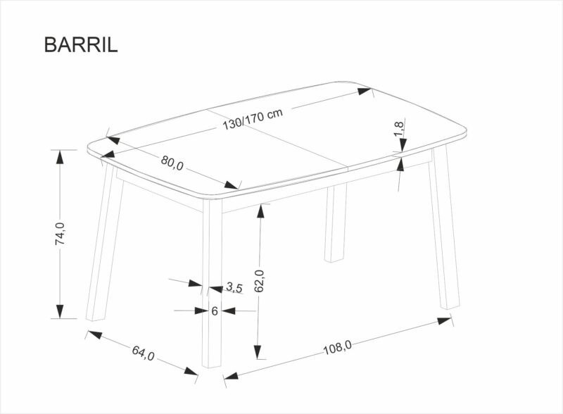 Pikendatav Söögilaud BARTON, tamm / must