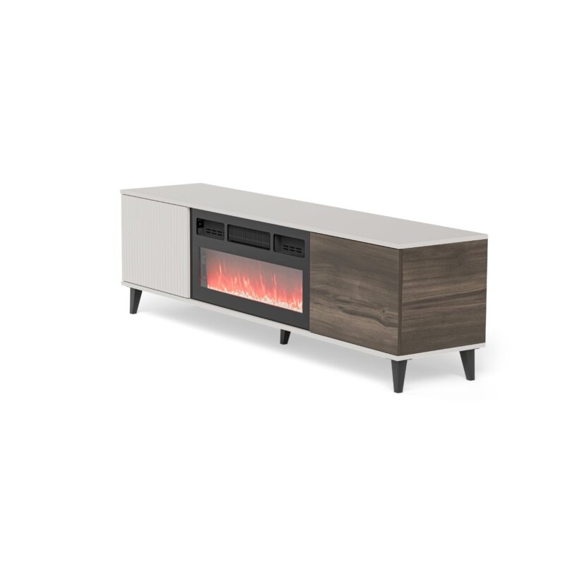 Televiisorialus RAVENO 2 RTV-K, kaminaga 180 cm, kašmiir / pähkel / must