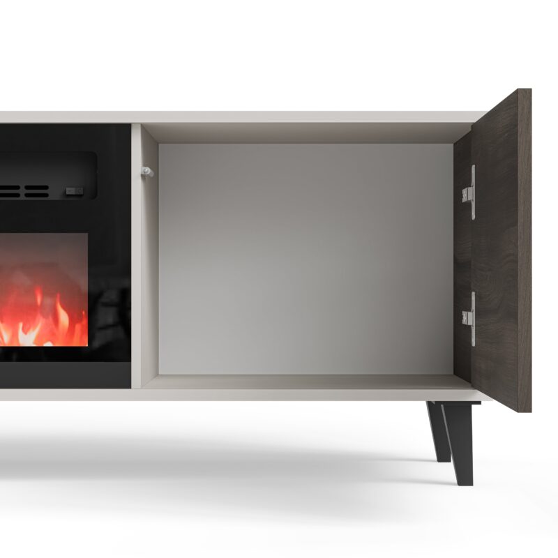 Televiisorialus RAVENO 2 RTV-K, kaminaga 180 cm, kašmiir / pähkel / must