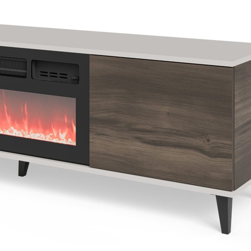 Televiisorialus RAVENO 2 RTV-K, kaminaga 180 cm, kašmiir / pähkel / must