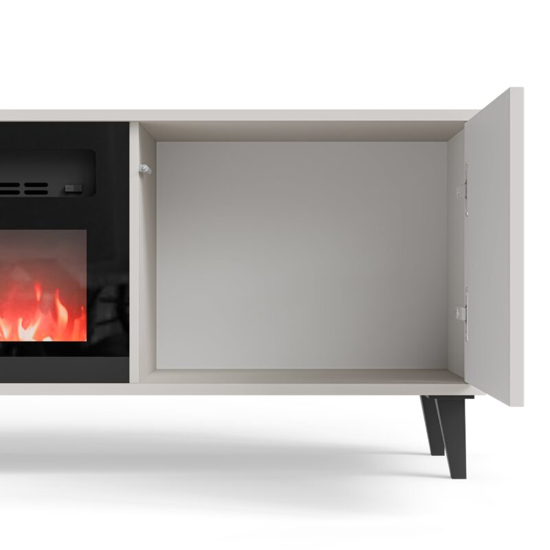 Televiisorialus RAVENO 2 RTV-K, kaminaga 180 cm, kašmiir / pähkel / must