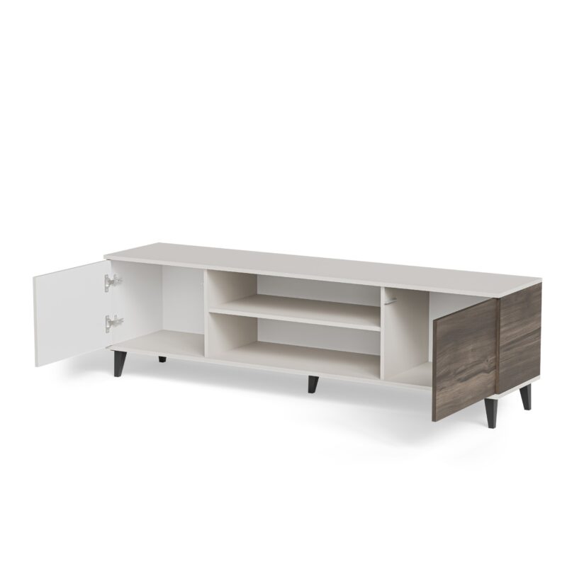 Televiisorialus RAVENO 2 RTV-K, kaminaga 180 cm, kašmiir / pähkel / must