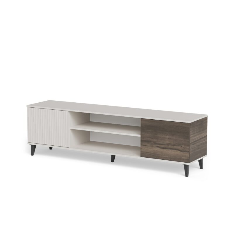 Televiisorialus RAVENO 2 RTV-K, kaminaga 180 cm, kašmiir / pähkel / must