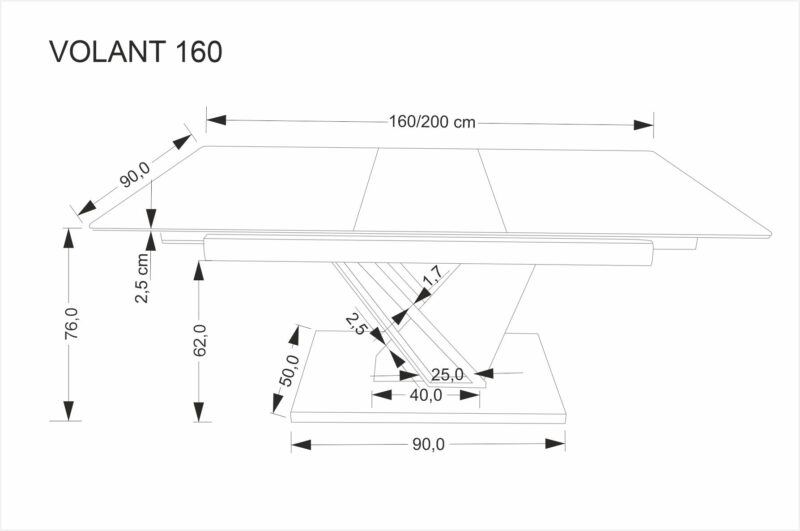 Pikendatav Söögilaud VOLANT 160x200, must marmor