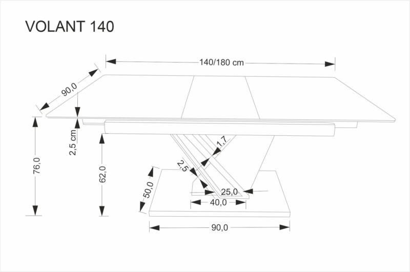 Pikendatav Söögilaud VOLANT140x200, must marmor