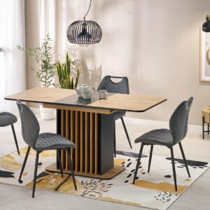 Pikendatav söögilaud NAVESSA – must / tamme imitatsioon