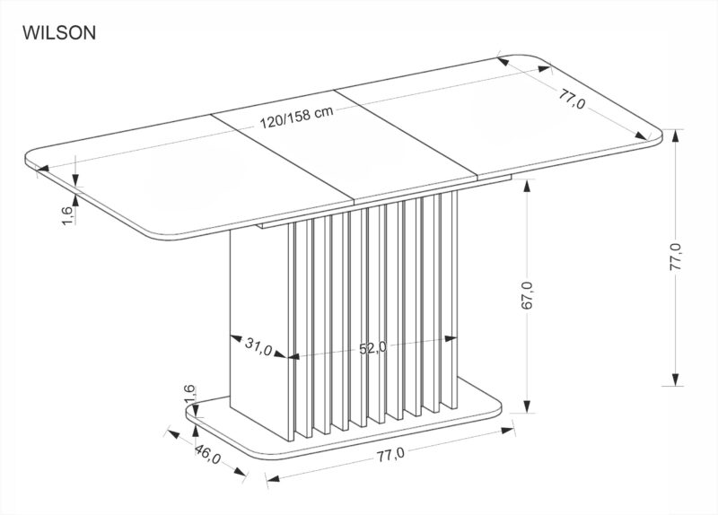 Pikendatav söögilaud NAVESSA – must / tamme imitatsioon